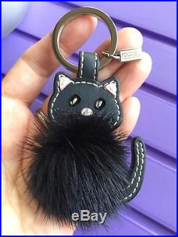Rare! COACH Black Cat Kitten Key Fob Key Chain Bag Charm 92945