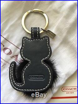 Rare! COACH Leather and Mink Black Cat Kitten Key Fob Key Chain Bag Charm 92945
