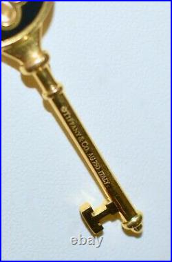 Rare Lge Vintage TIFFANY & Co 18Kt Y/Gold Black Enamel Knot Key Pendant On Chain