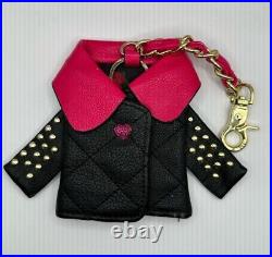 Rare Vintage Betsey Johnson Black Studded Leather Jacket Key Chain Rose Lining