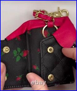 Rare Vintage Betsey Johnson Black Studded Leather Jacket Key Chain Rose Lining