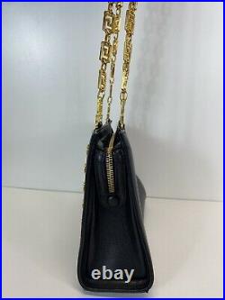 Rare Vtg Gianni Versace Black Gold Medusa Greek Key Chain Bag