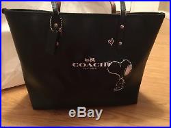 Snoopy Peanuts Black COACH X F37273 Purse Tote Bag & Coach Lucy Blue Keychain