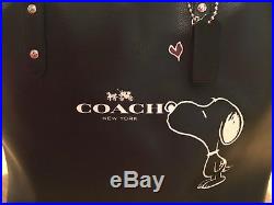 Snoopy Peanuts Black COACH X F37273 Purse Tote Bag & Coach Lucy Blue Keychain