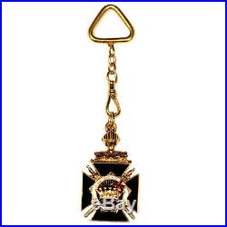 Solid 14k Yellow Gold & Black Onyx Masonic Key Chain / Watch Chain