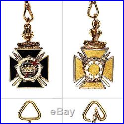 Solid 14k Yellow Gold & Black Onyx Masonic Key Chain / Watch Chain