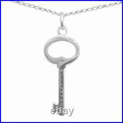 Sterling Silver Black Diamond Key Pedant With 18 Chain Necklace