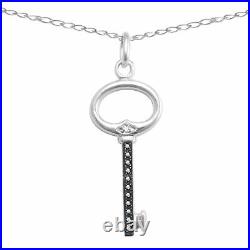 Sterling Silver Black Diamond Key Pedant With 18 Chain Necklace