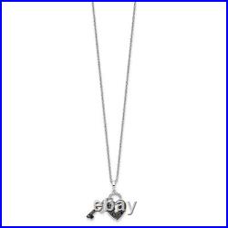 Sterling Silver Black and White Diamond Heart and Key 18 Necklace for Women