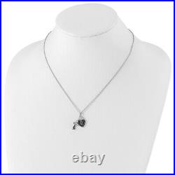 Sterling Silver Black and White Diamond Heart and Key 18 Necklace for Women