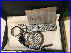Stylish MCM Club Keychain Charm In Silver Visetos And Black NEW! 100% Authentic