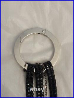 Swarovski Black Crystal Straps Chain Silvertone Key Ring