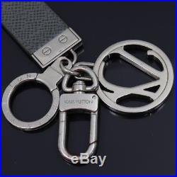 T831 Authentic Louis Vuitton Key Charm Key Chain Leather Men's Black Silver Box