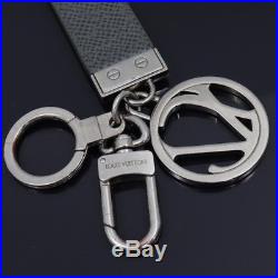 T831 Authentic Louis Vuitton Key Charm Key Chain Leather Men's Black Silver Box