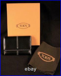 TOD'S Black Leather Key Chain Holder Card Wallet Never Used. In Box