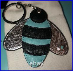 Tiffany Co Leather Keychain Bumblebee Purse Charm Blue Black Rare Pouch NEW