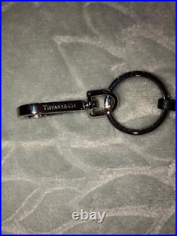 Tiffany &Co. Loop tassel key chain key ring bag charm in smooth black leather