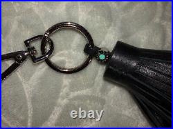 Tiffany &Co. Loop tassel key chain key ring bag charm smooth black leather GIFT