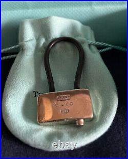 Tiffany & Co RARE Silver 1837 Padlock Black Rubber Key Ring Chain Keychain