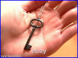 Tiffany & Co Silver Oval Black Titanium Key Necklace Pendant Chain Gift 17 Inch
