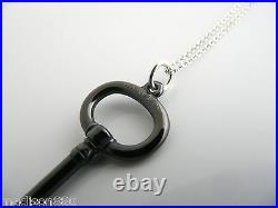Tiffany & Co Silver Oval Black Titanium Key Necklace Pendant Chain Gift Love