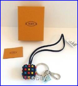 Tod's NWT Black Colorful Gommino Studded Keyring Chain Purse Charm Retail $375