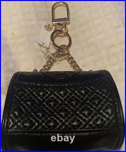 Tory Burch Black Pattern Mini Handbag Purse Fob Coin Snap Purse Keychain NWTS
