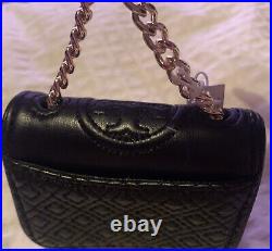 Tory Burch Black Pattern Mini Handbag Purse Fob Coin Snap Purse Keychain NWTS