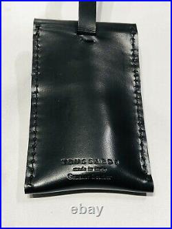 Trussardi Italy Black Leather Travel Key Chain Mini Pocket Knife