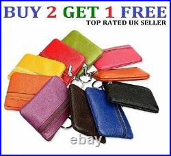 UK Women Men Genuine Leather Small Coin Card Key Ring Wallet Pouch Purse ClrCn