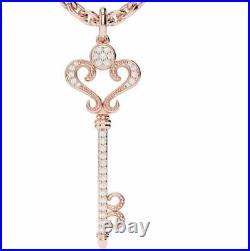 Unique Simulated 2.00CT Diamond Key Pendant 14K Rose Gold Over With Chain 18'