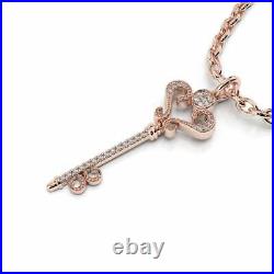 Unique Simulated 2.00CT Diamond Key Pendant 14K Rose Gold Over With Chain 18'