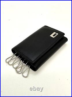 Used GUCCI Leather key chain 6 hooks black key holder G Design fittings 12817