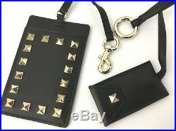 VALENTINO GARAVANI Rockstud Keychain Card Holder Black Leather