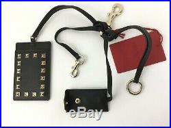 VALENTINO GARAVANI Rockstud Keychain Card Holder Black Leather
