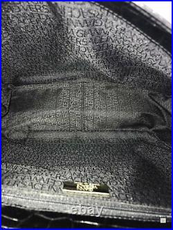 VERSACE Black Crocodile Embossed Leather Greek Key Chain Flap Shoulder Bag VTG
