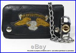 VINTAGE BIKER CHAIN Black Leather WALLET With OLD SCHOOL KEY FOB