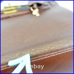 VINTAGE BROOKS BROTHERS Women Leather Brown Kelly Bag MEDIUM Key Chain Handbag