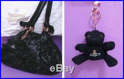 VIVIENNE WESTWOOD Tote Shopper Handbag Black with teddy bear keychain