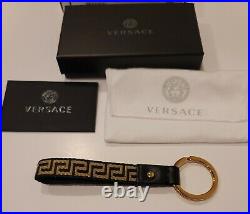 Versace Keyring Keychain Black & Gold Medusa Greek Key New