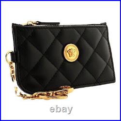 Versace Medusa Quilted Black Lambskin Leather Card Case Keychain