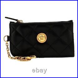 Versace Medusa Quilted Black Lambskin Leather Card Case Keychain