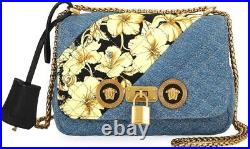Versace Small Icon Barocco Quilted Denim Medusa Shoulder Chain Bag $1,950.00