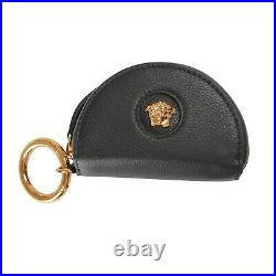 Versace Unisex Black Pebbled Leather Medusa Head Coin Case Keychain