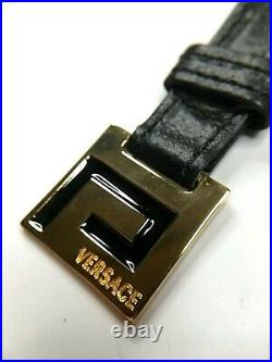 Versace Vintage'00 Greek Key Metal Leather Key Chain Logo Gold Black Italy