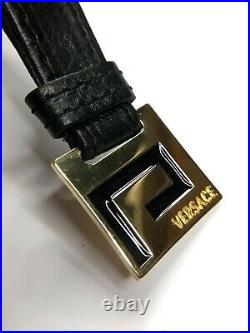 Versace Vintage'00 Greek Key Metal Leather Key Chain Logo Gold Black Italy