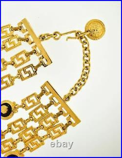 Versace Vintage Gold and Black Four Row Medusa and Greek Key Chain Necklace