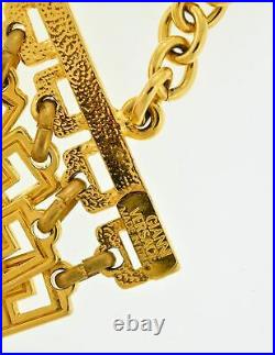 Versace Vintage Gold and Black Four Row Medusa and Greek Key Chain Necklace