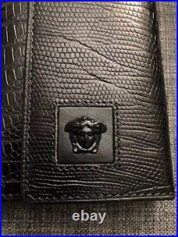 Versace small signature Black leather Key Chain Ring Wallet Case NEW in Box