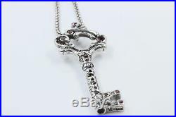 Versani Key Pendant Necklace withBlack Diamonds & Garnet in Silver 28 Chain